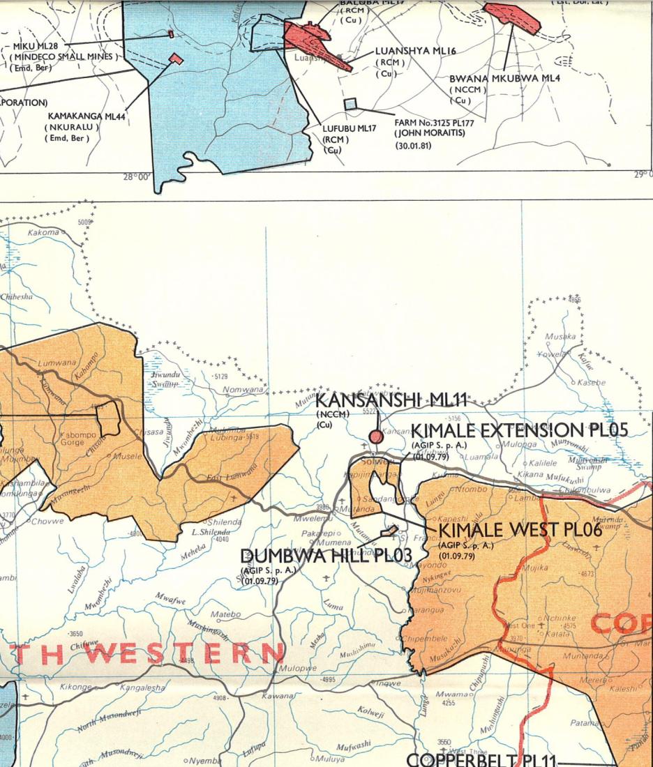 Prospecting, exploration, and mining licence areas, 1982, in the 